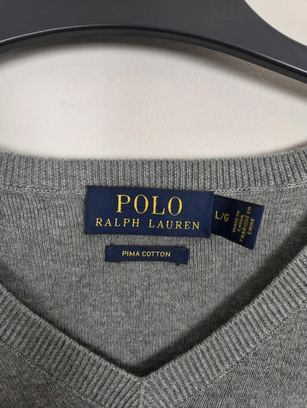 Polo Ralph Lauren Mens Large Grey Pima Cotton V-Neck Sweater Vest Embroidered